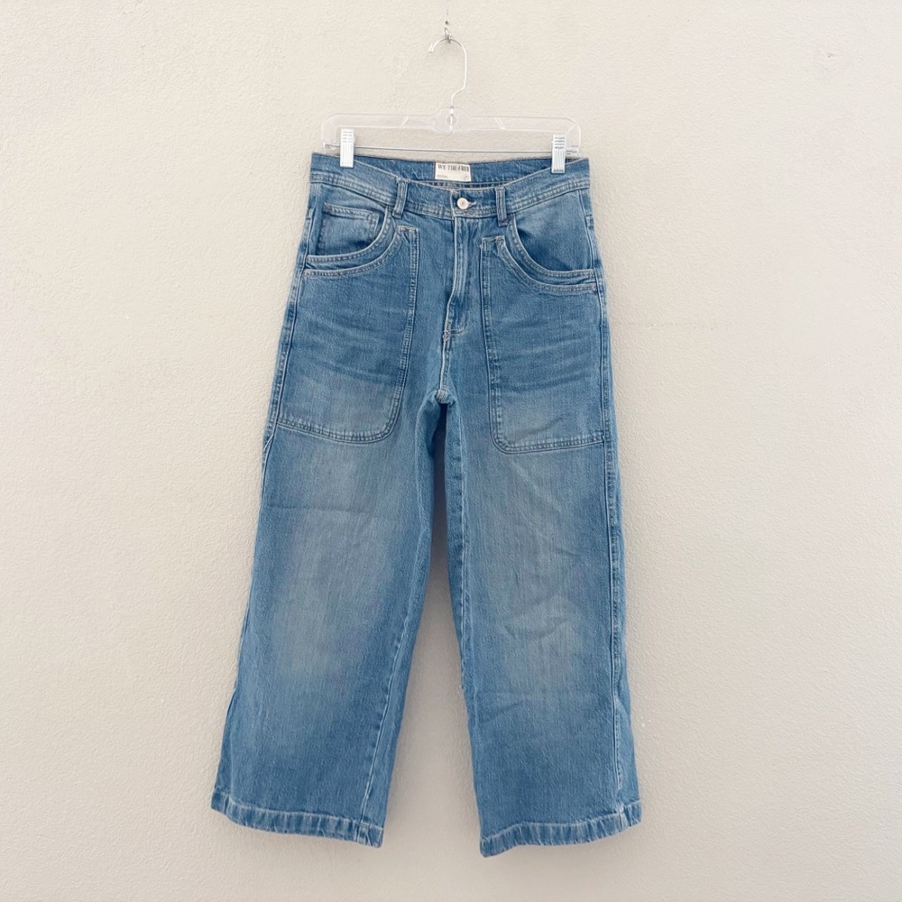 Free People Piper Wide Leg Crop Jeans 27 Med Denim Wash Casual 90s Retro boho - Picture 7 of 14